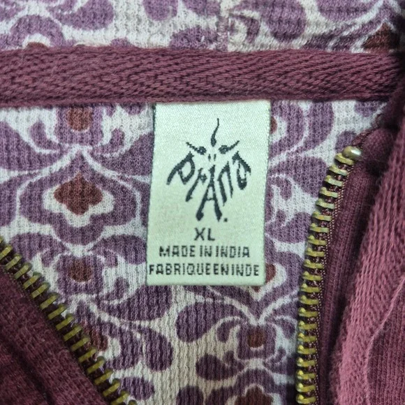 PrAna Zip Up Hoodie Womens XL Maroon Floral Embroidered - Picture 3 of 7